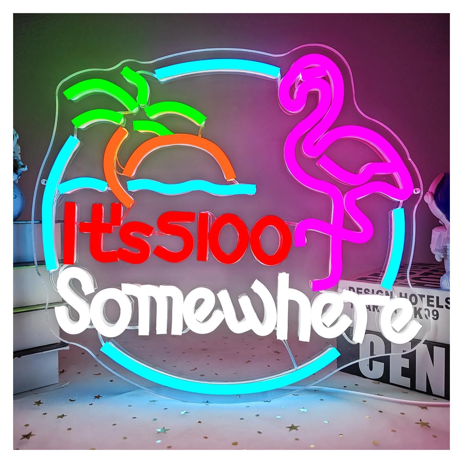 Señal de Neón Flamingo 'Son las 5:00' OvoNinn para Pared