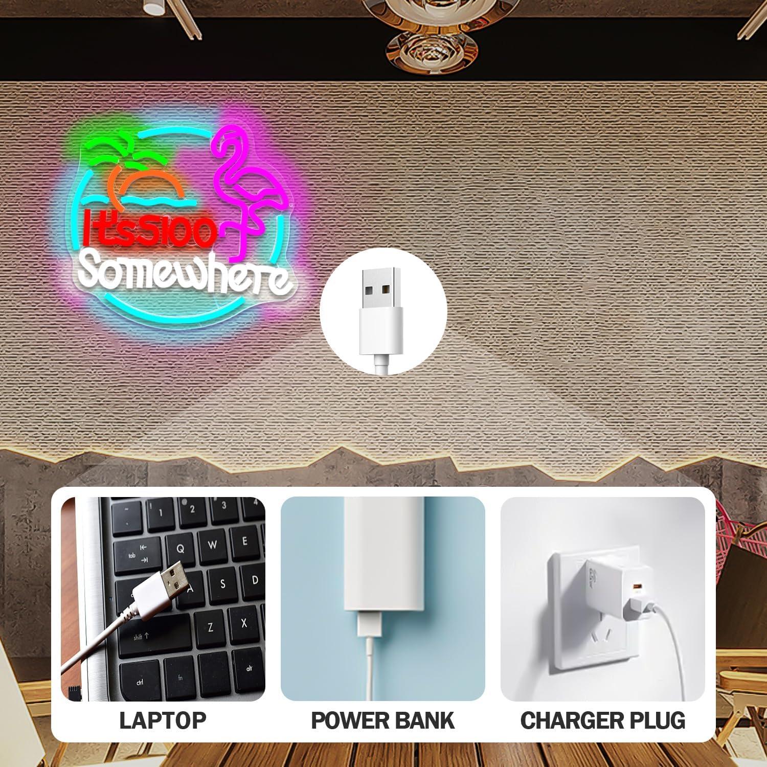 Señal de Neón Flamingo 'Son las 5:00' OvoNinn para Pared