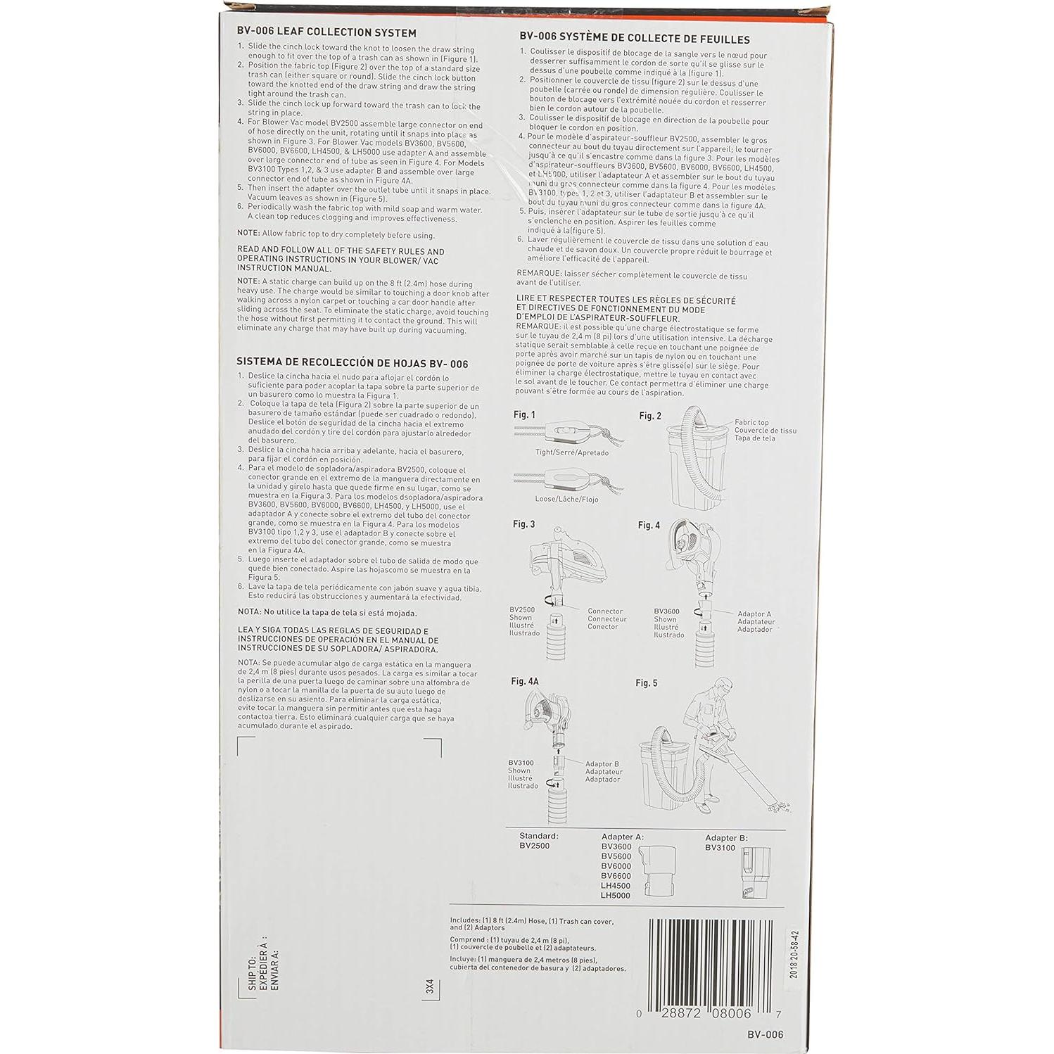 Accesorio Manguera 2.4m y Cubierta Bote BLACK+DECKER BV-006