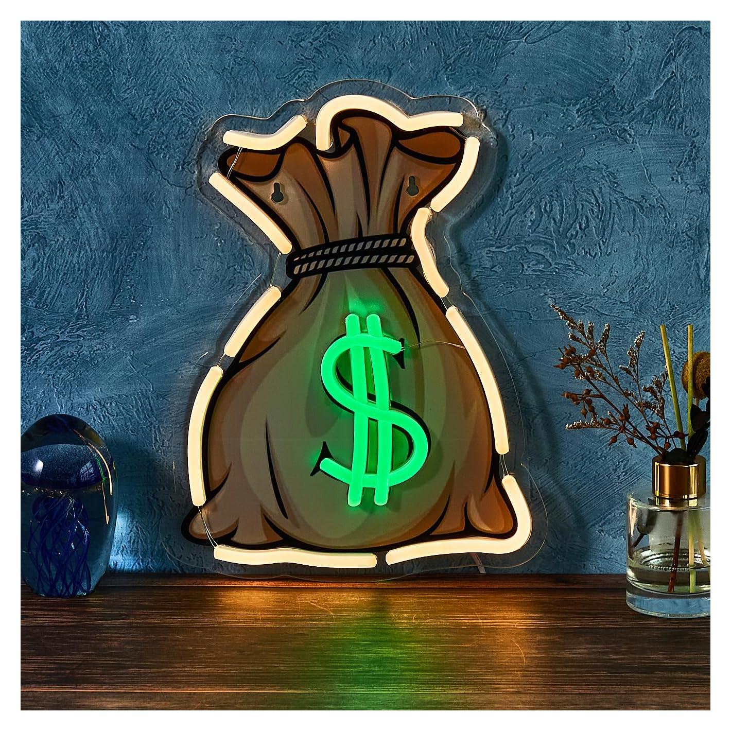 Letrero de Neón LED Bolsa de Dinero 29x22cm Decoración