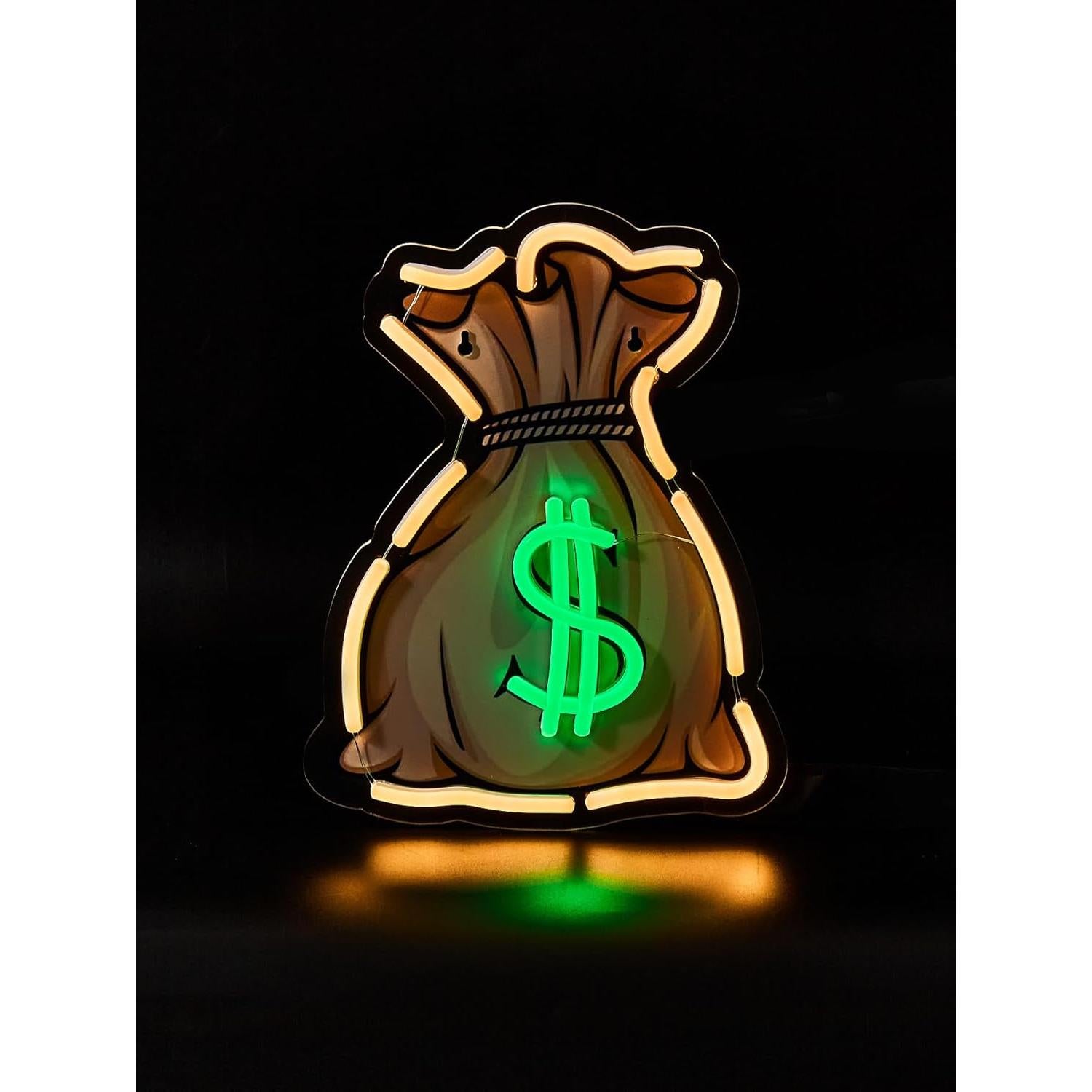Letrero de Neón LED Bolsa de Dinero 29x22cm Decoración