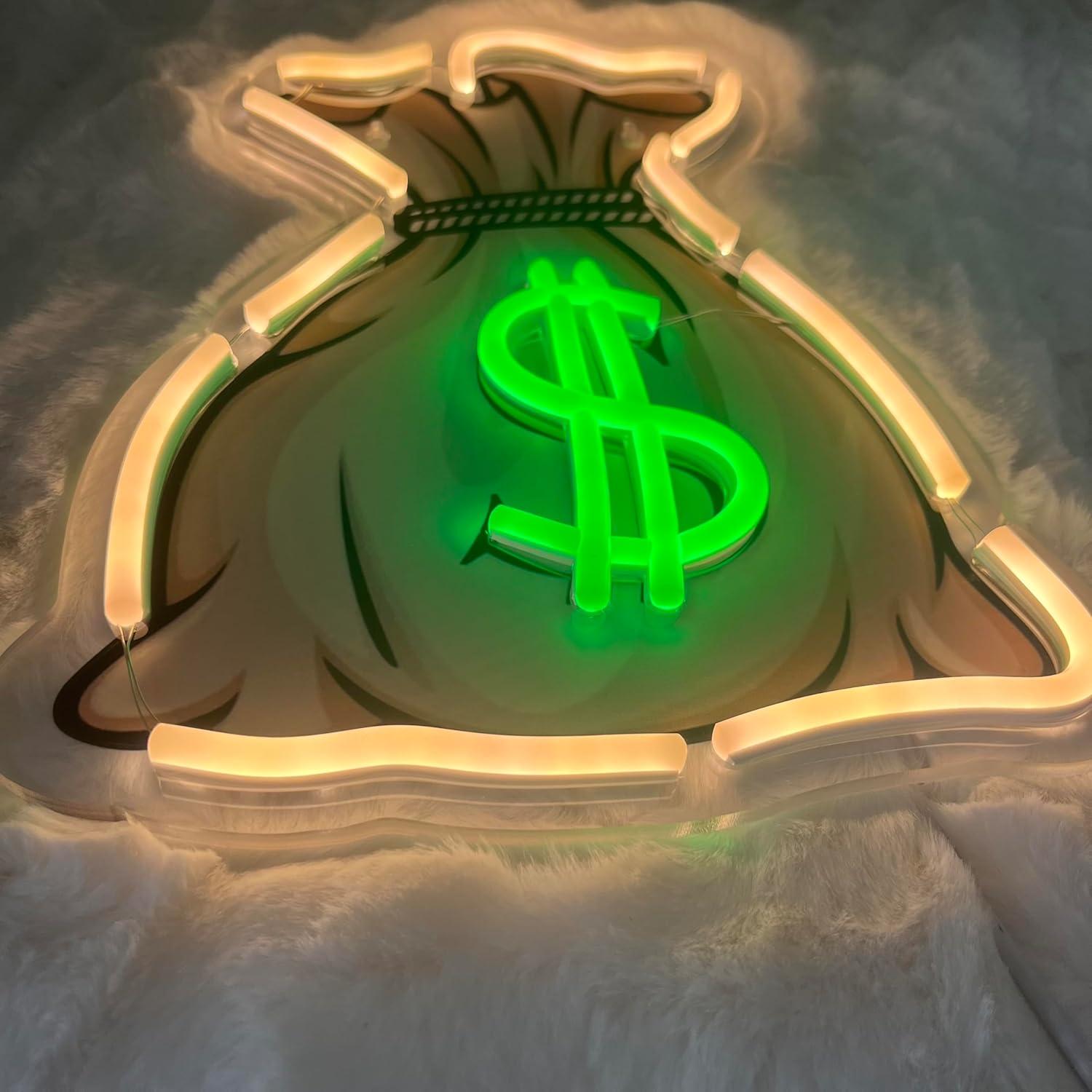 Letrero de Neón LED Bolsa de Dinero 29x22cm Decoración