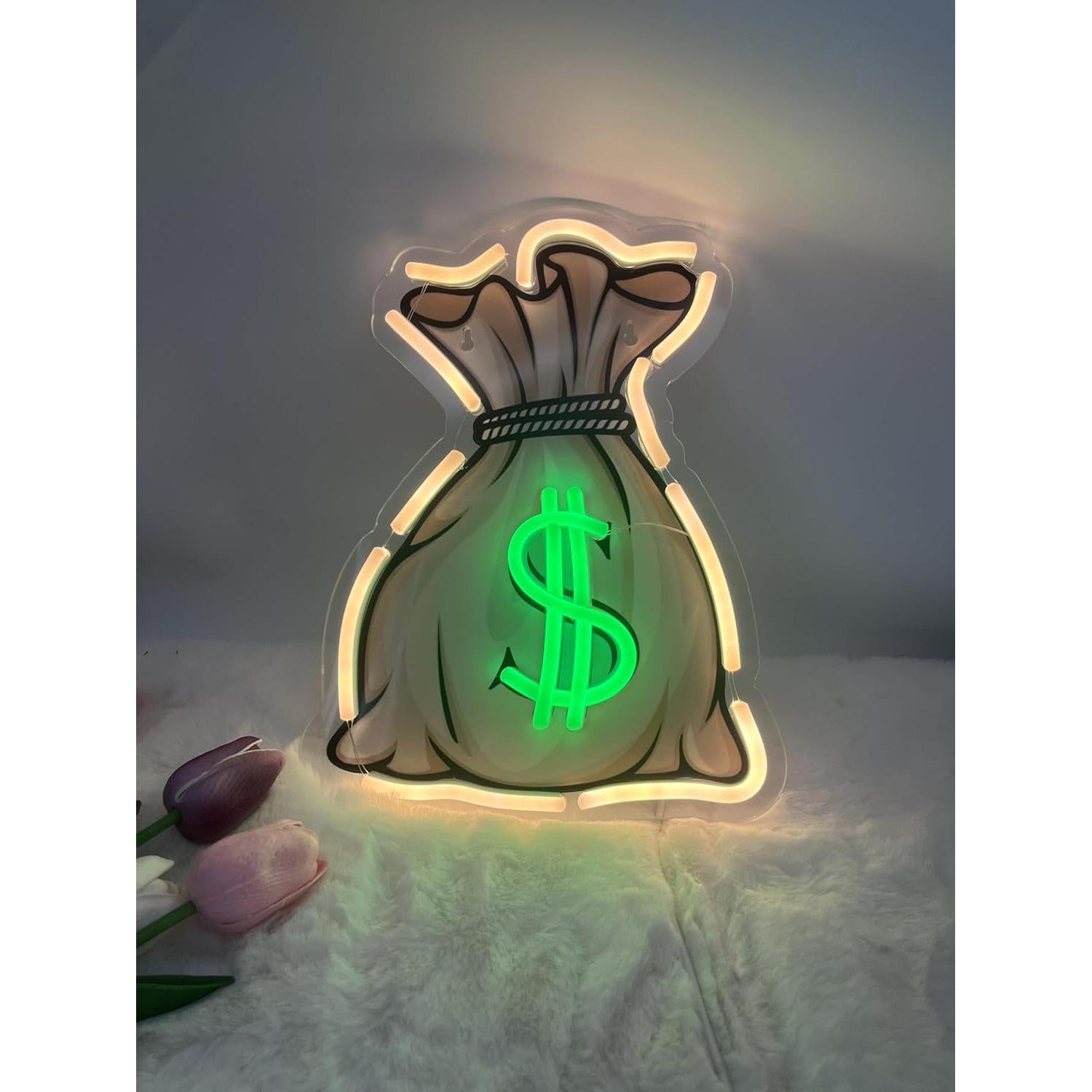 Letrero de Neón LED Bolsa de Dinero 29x22cm Decoración