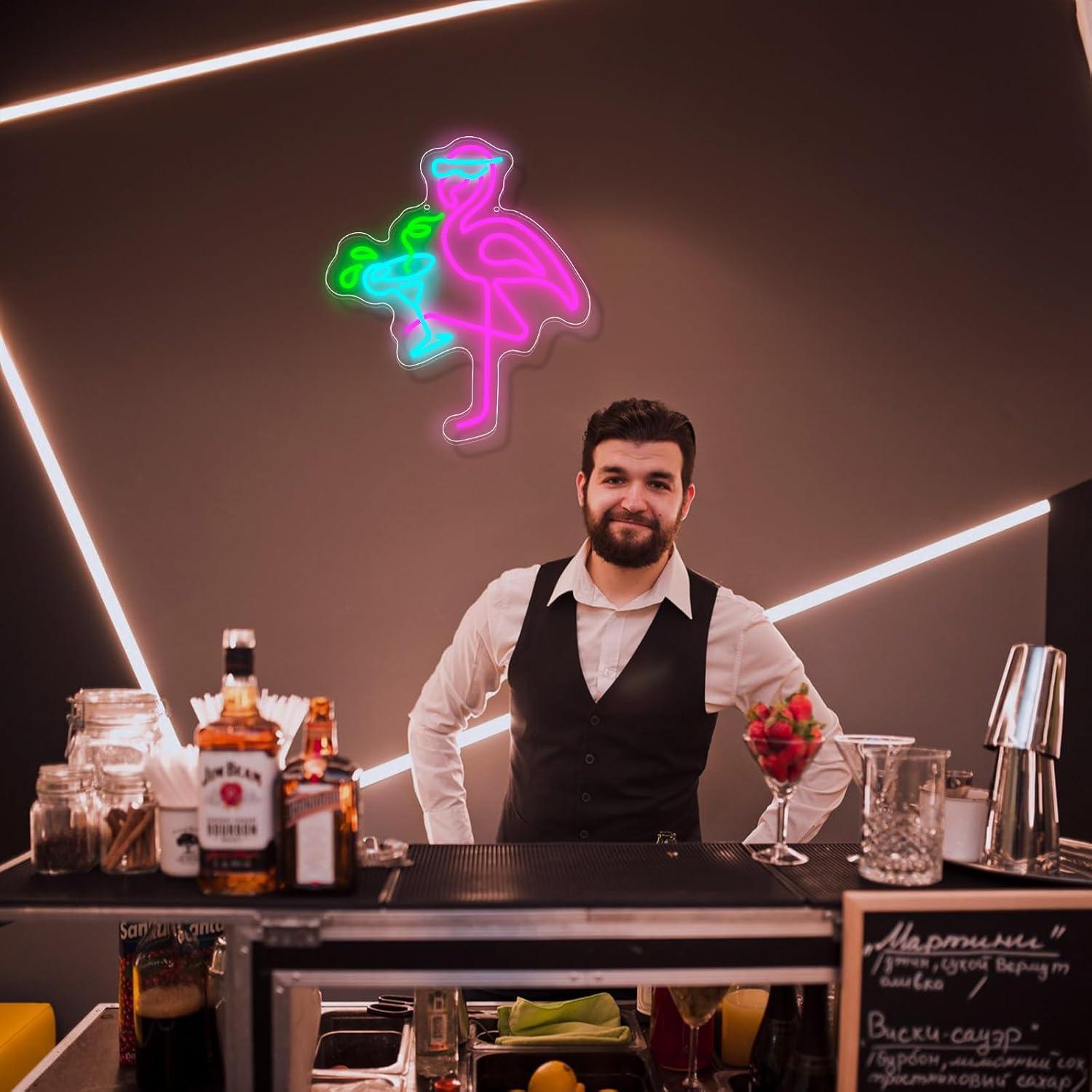 Luz de Neón Flamenco Rosa y Azul 35x30cm con USB