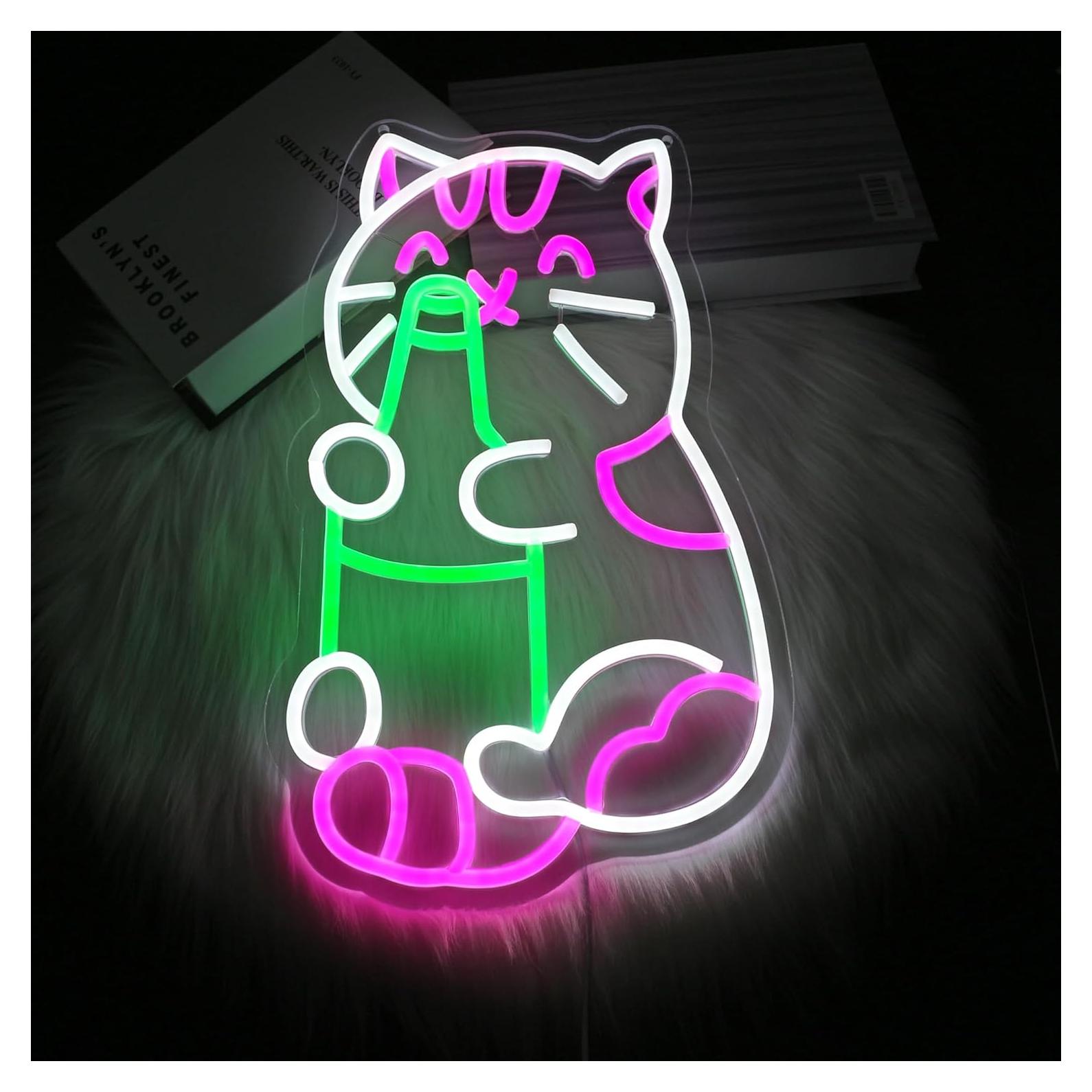 Luz de Neón LED Gato Cervecero Whfobfe Decoración USB