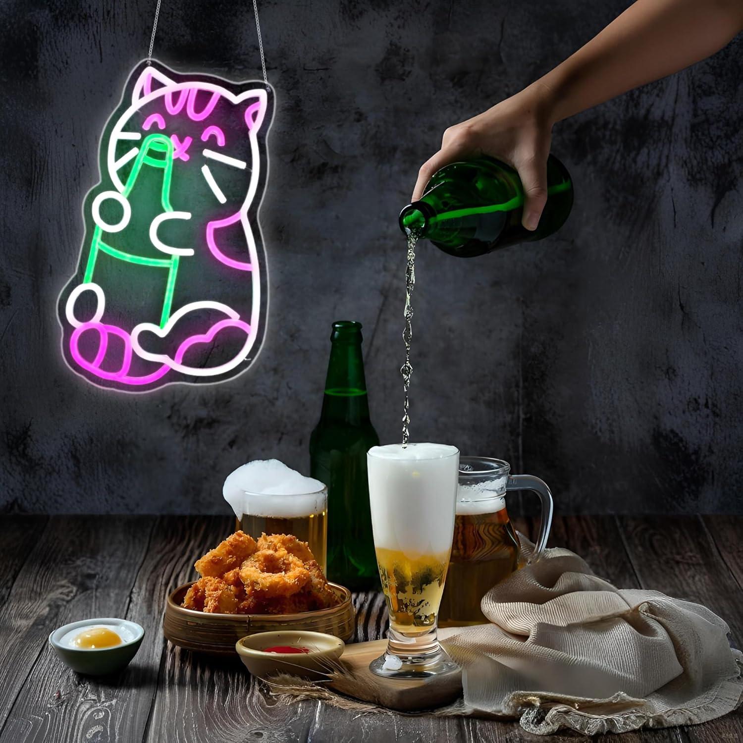 Luz de Neón LED Gato Cervecero Whfobfe Decoración USB