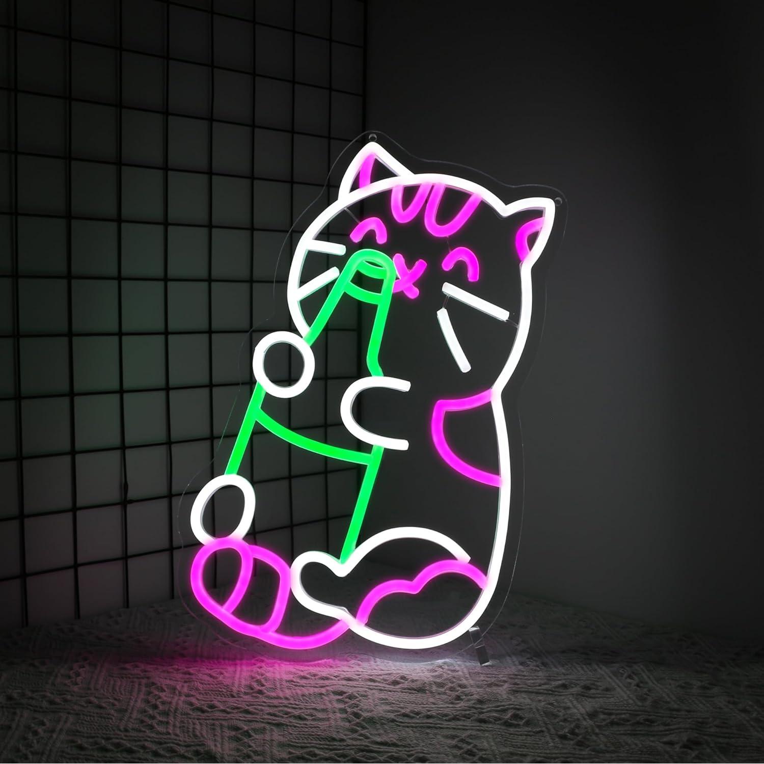 Luz de Neón LED Gato Cervecero Whfobfe Decoración USB