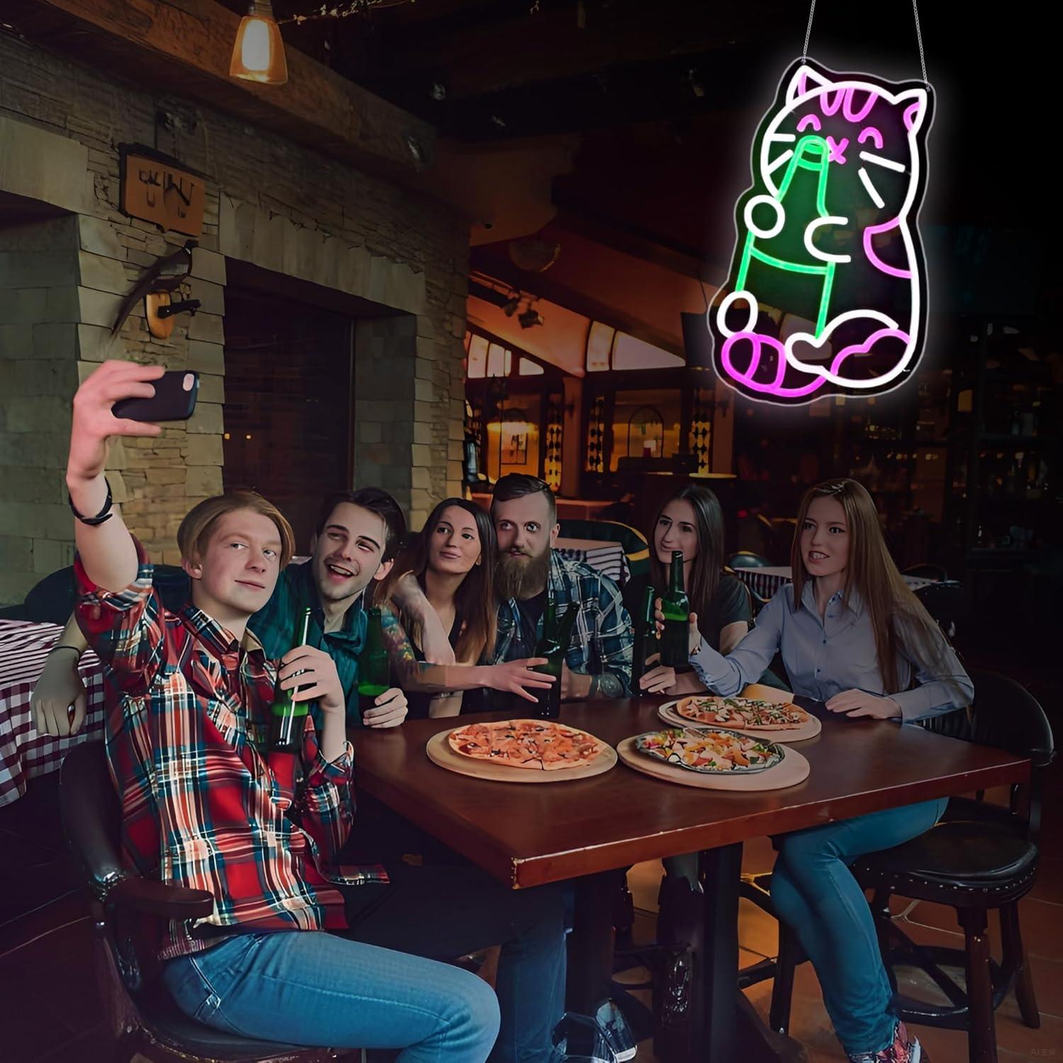 Luz de Neón LED Gato Cervecero Whfobfe Decoración USB