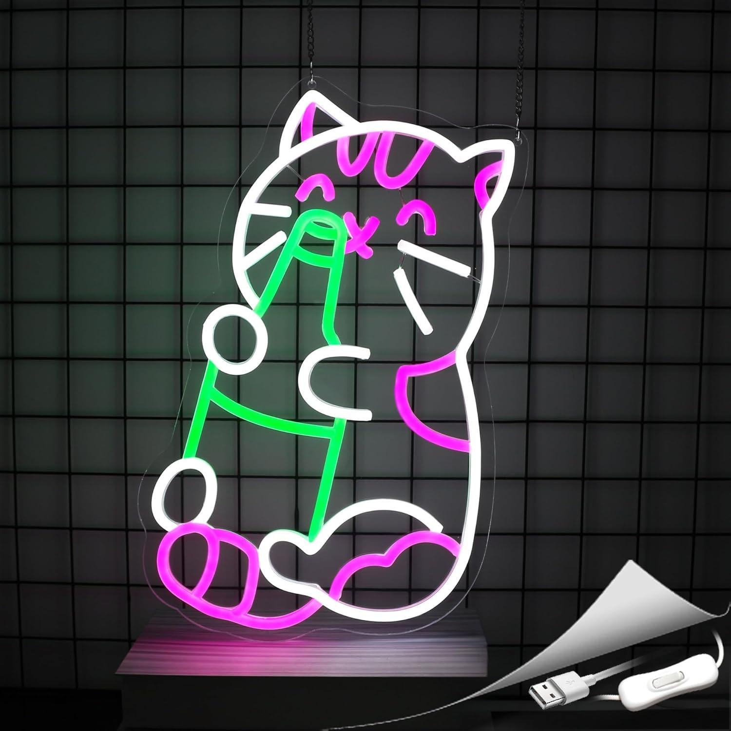 Luz de Neón LED Gato Cervecero Whfobfe Decoración USB