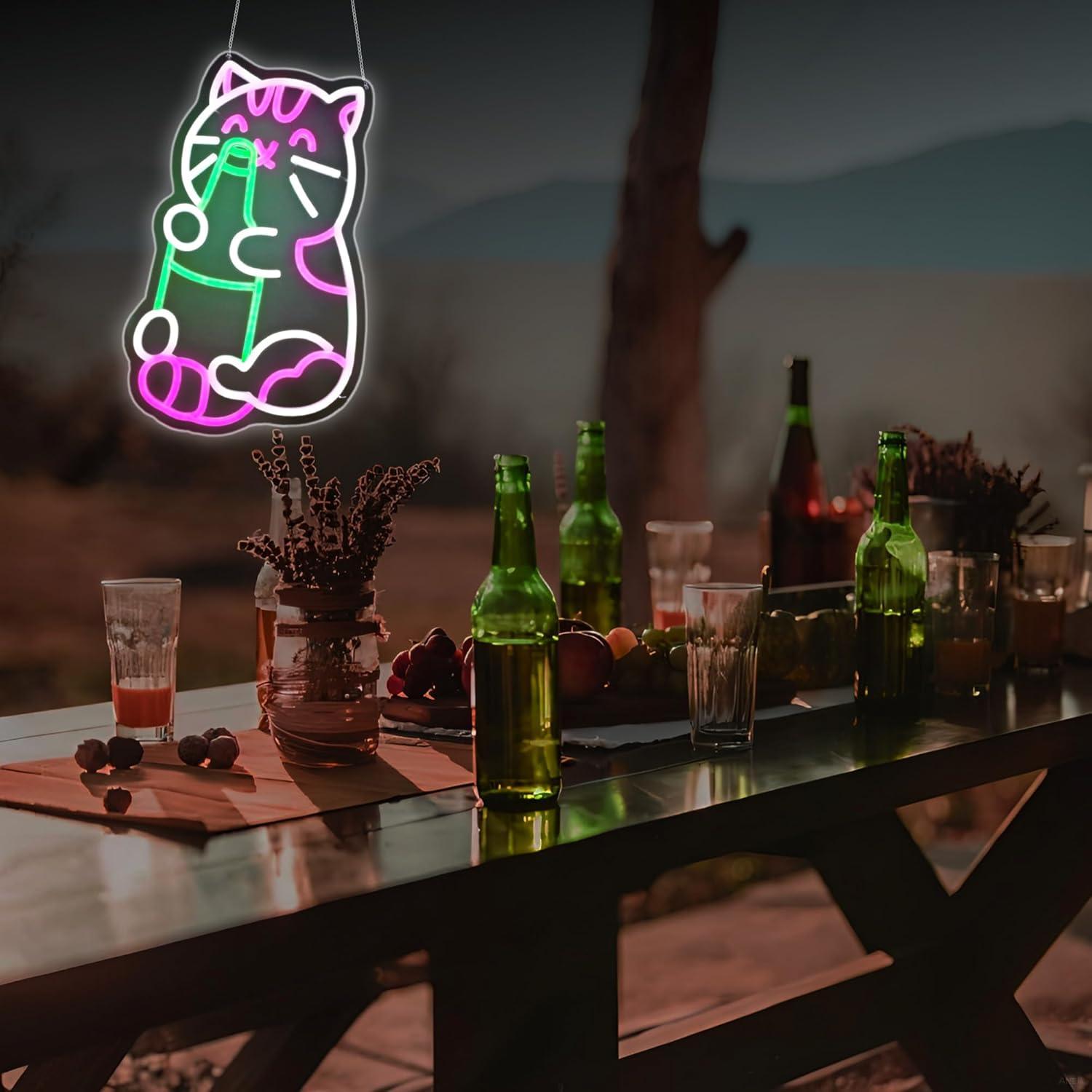 Luz de Neón LED Gato Cervecero Whfobfe Decoración USB