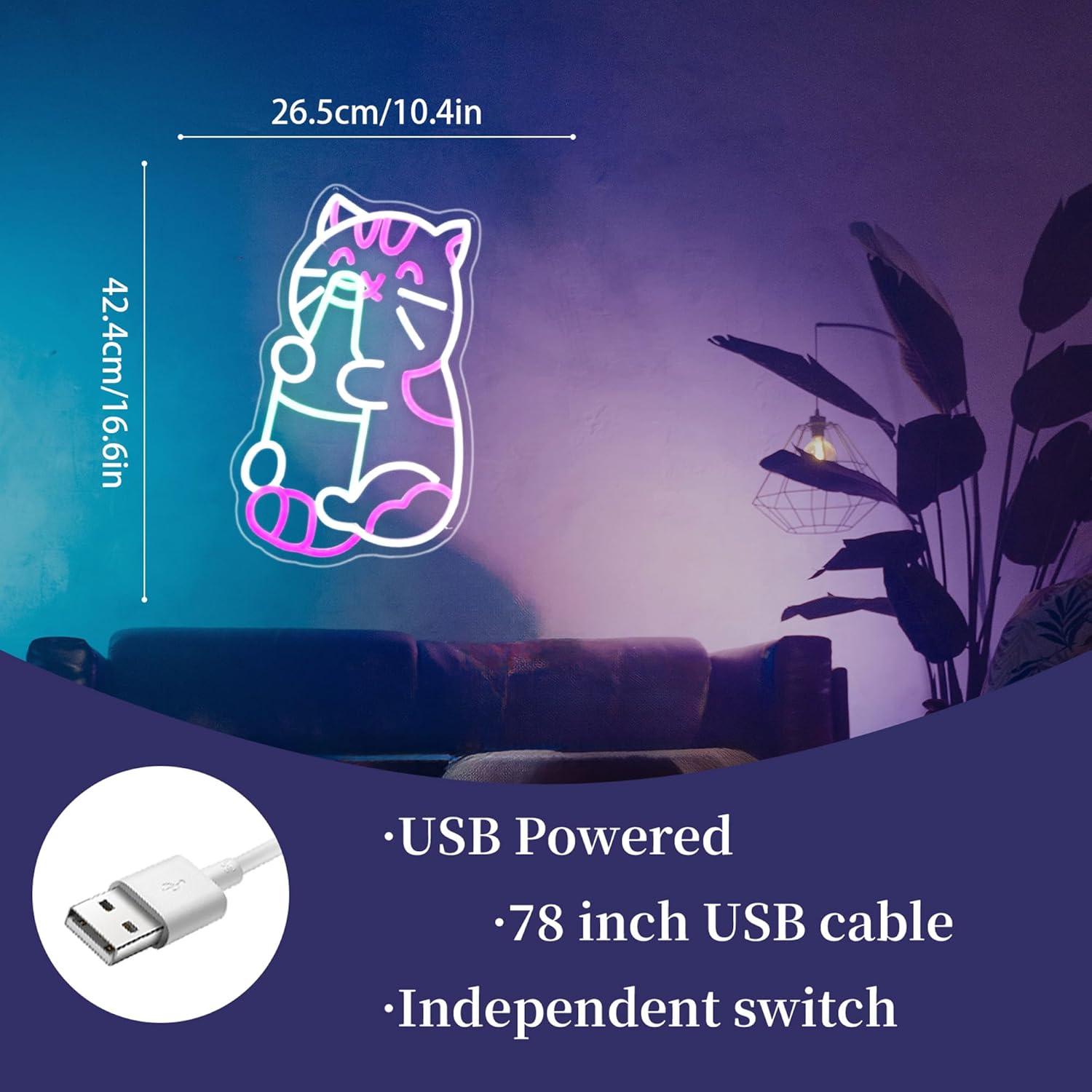 Luz de Neón LED Gato Cervecero Whfobfe Decoración USB