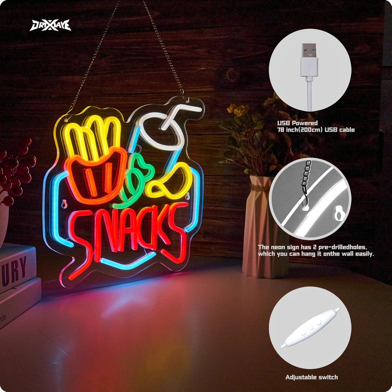 Cartel de Neón Snacks ORIXIAYE 34.3x31.5cm Decoración