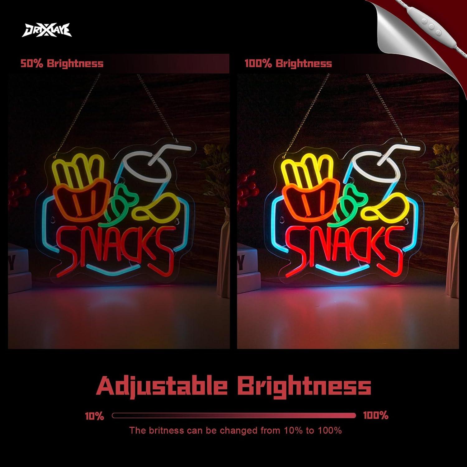 Cartel de Neón Snacks ORIXIAYE 34.3x31.5cm Decoración