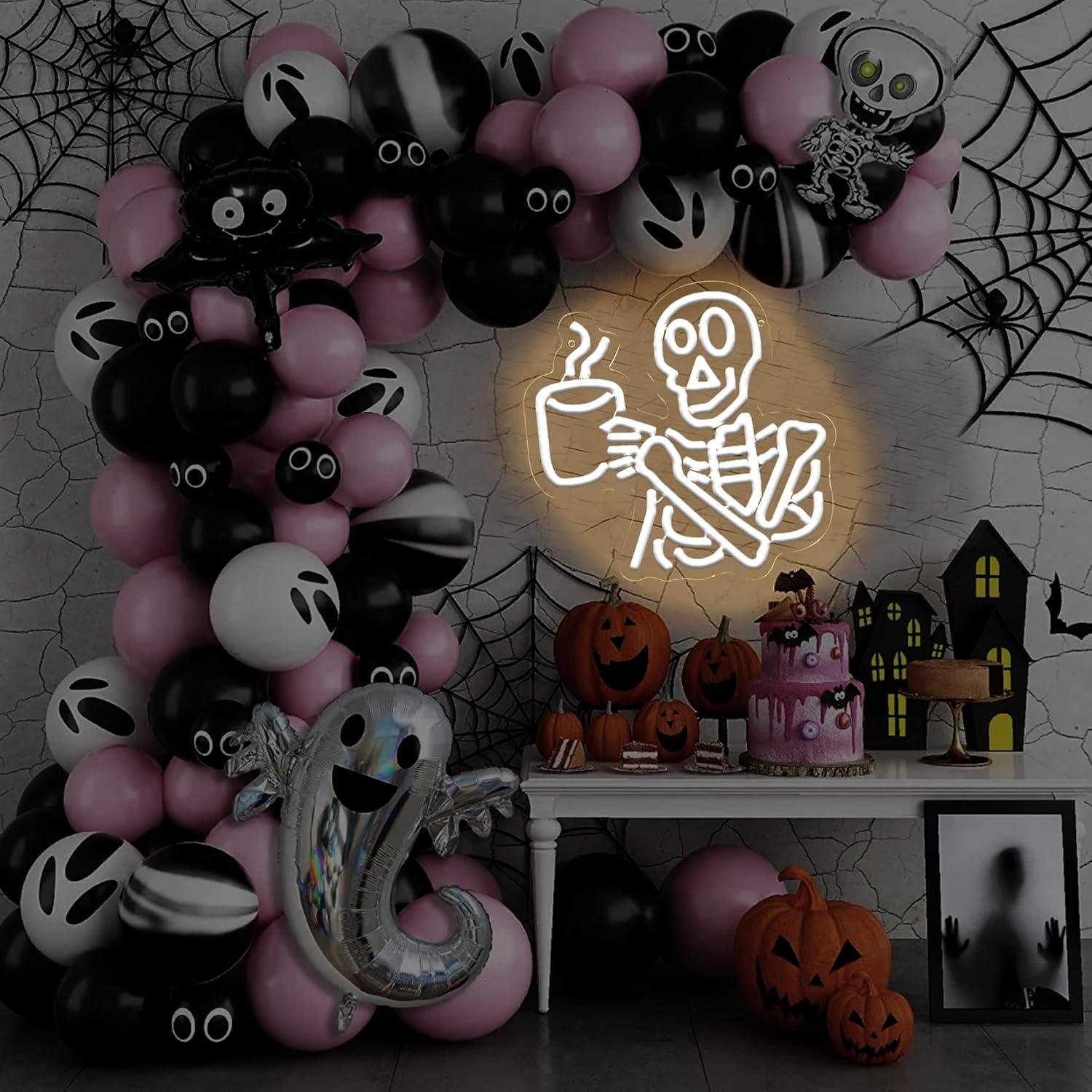 Coffee Skeleton Neon Sign for Wall Decor,Halloween Neon Light Sign Skull Lamp for Halloween Party Decorations