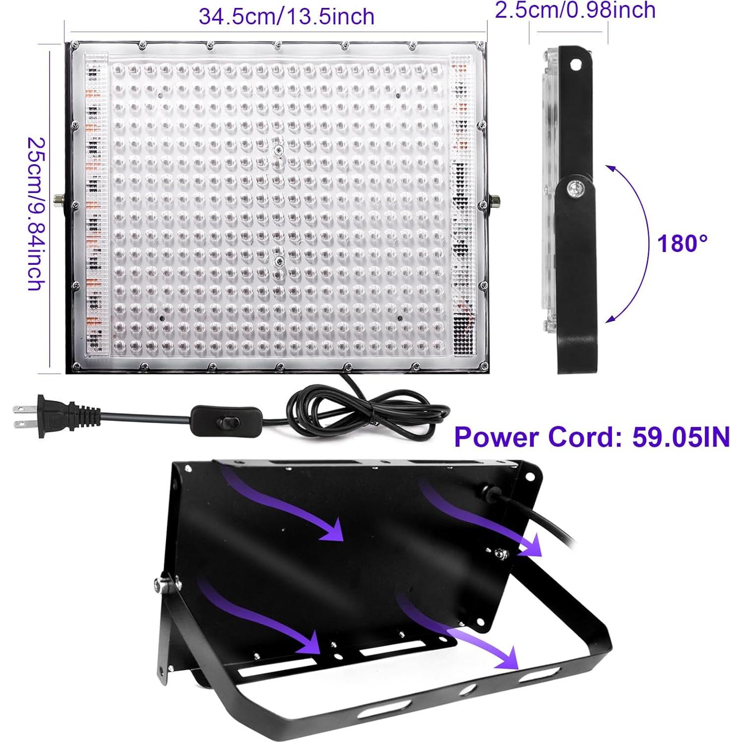 Luz Negra LED UV 300W Indmird con Soporte Ajustable 1.5m