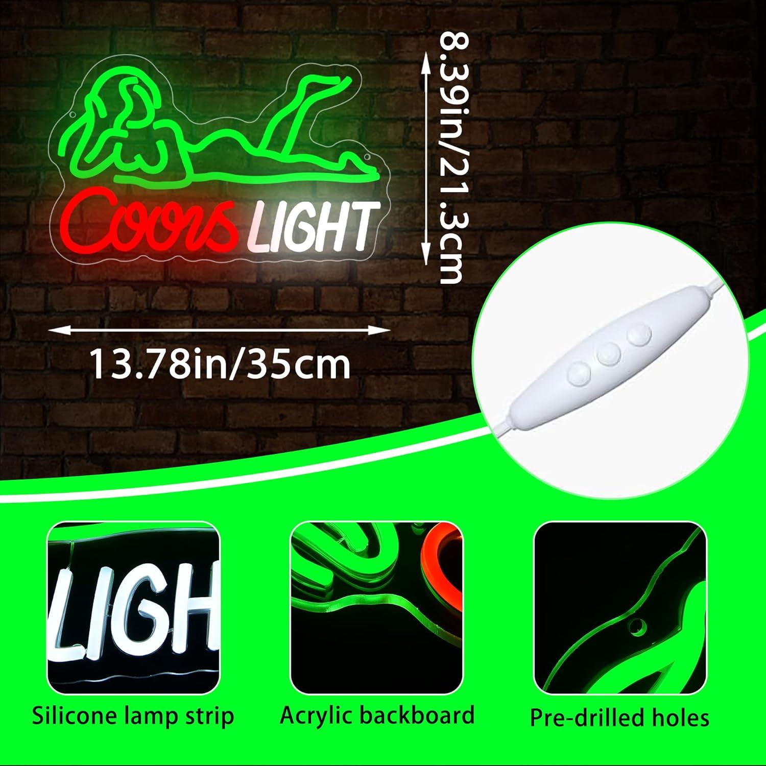 Luz de Neón LED Cerveza DYUAI Verde y Rojo 35x21.3 cm