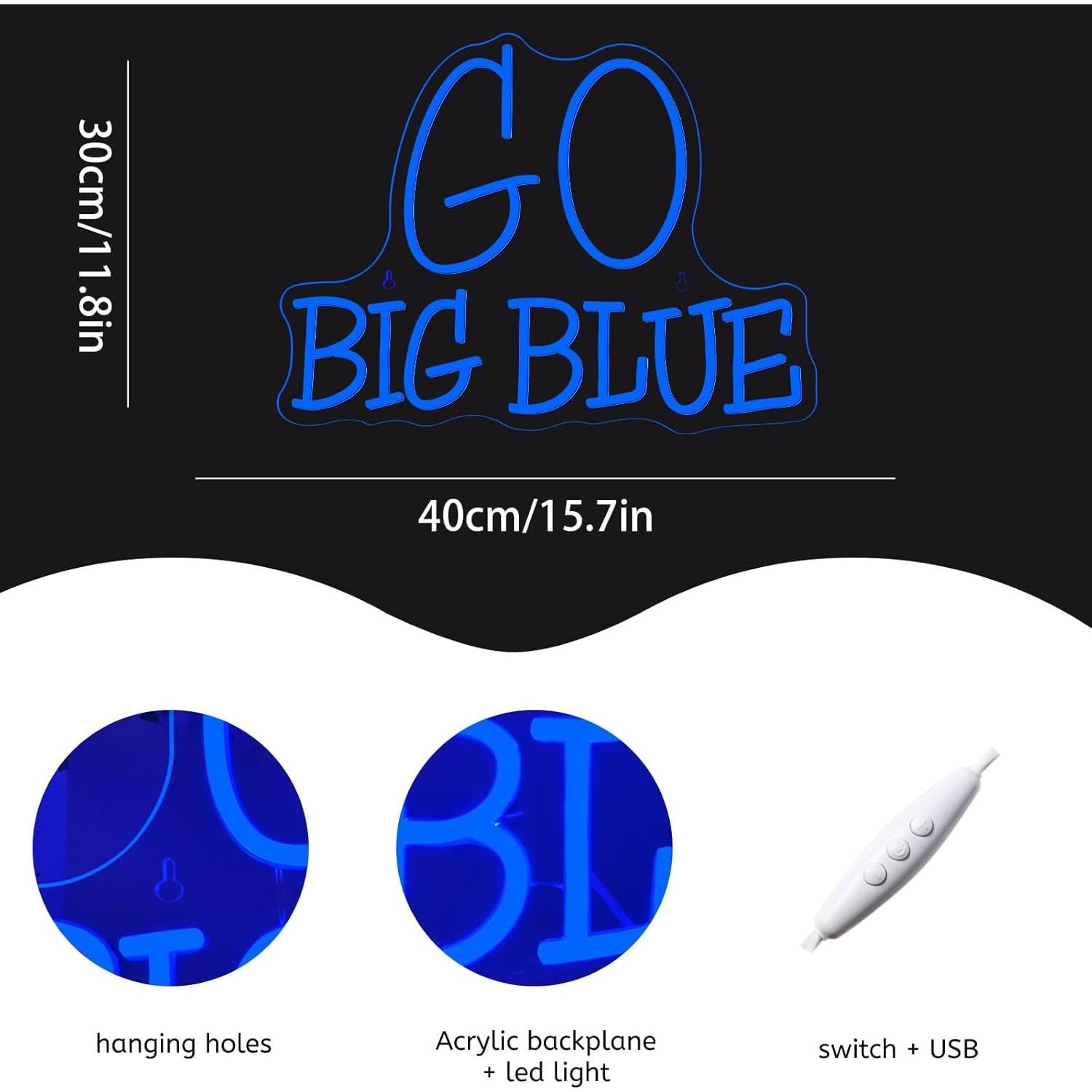 Señal Neón WLHOPE Ve Grande Azul Dimmable 40 x 30 cm USB