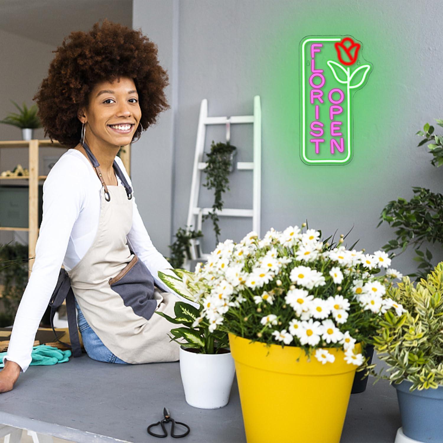 Cartel de Neón LED Florista 43x24.5 cm con Brillo Ajustable