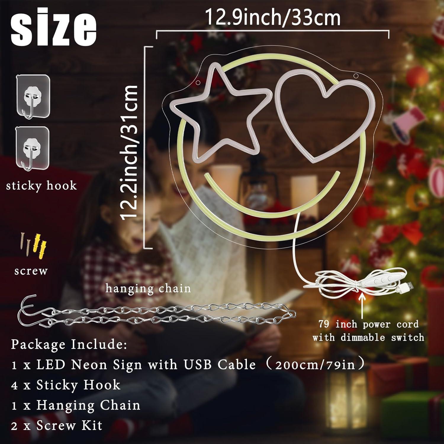 Luz de Neón LED Dimmable Cara Sonriente 33x31cm USB