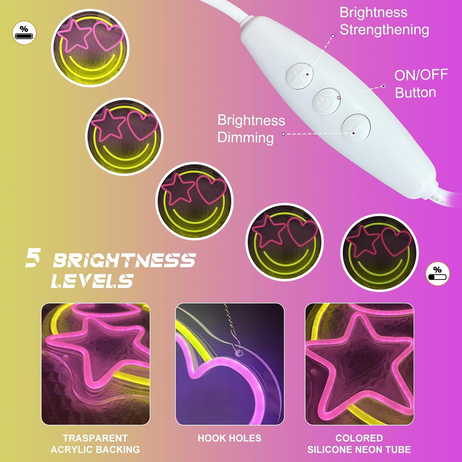 Luz de Neón LED Dimmable Cara Sonriente 33x31cm USB