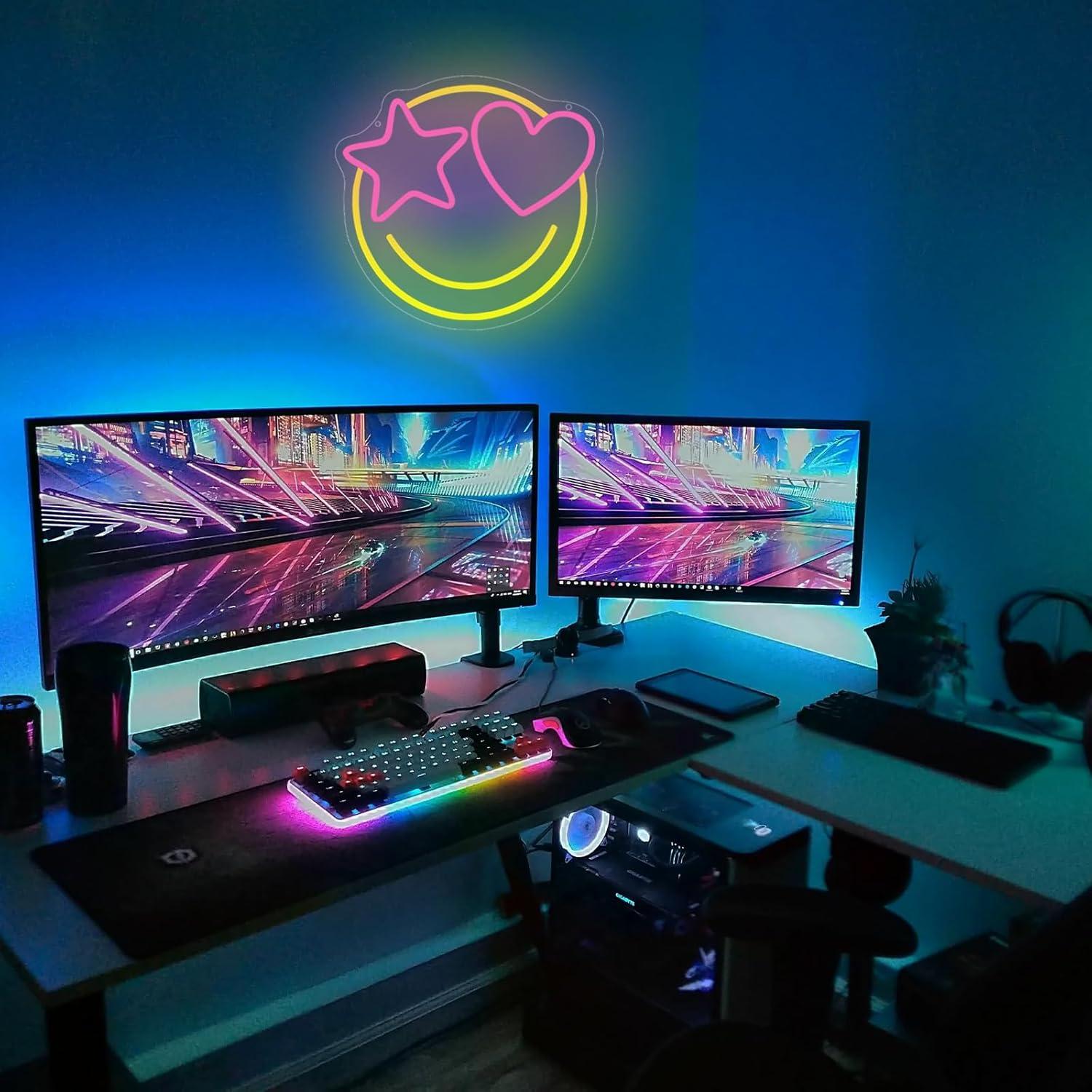 Luz de Neón LED Dimmable Cara Sonriente 33x31cm USB