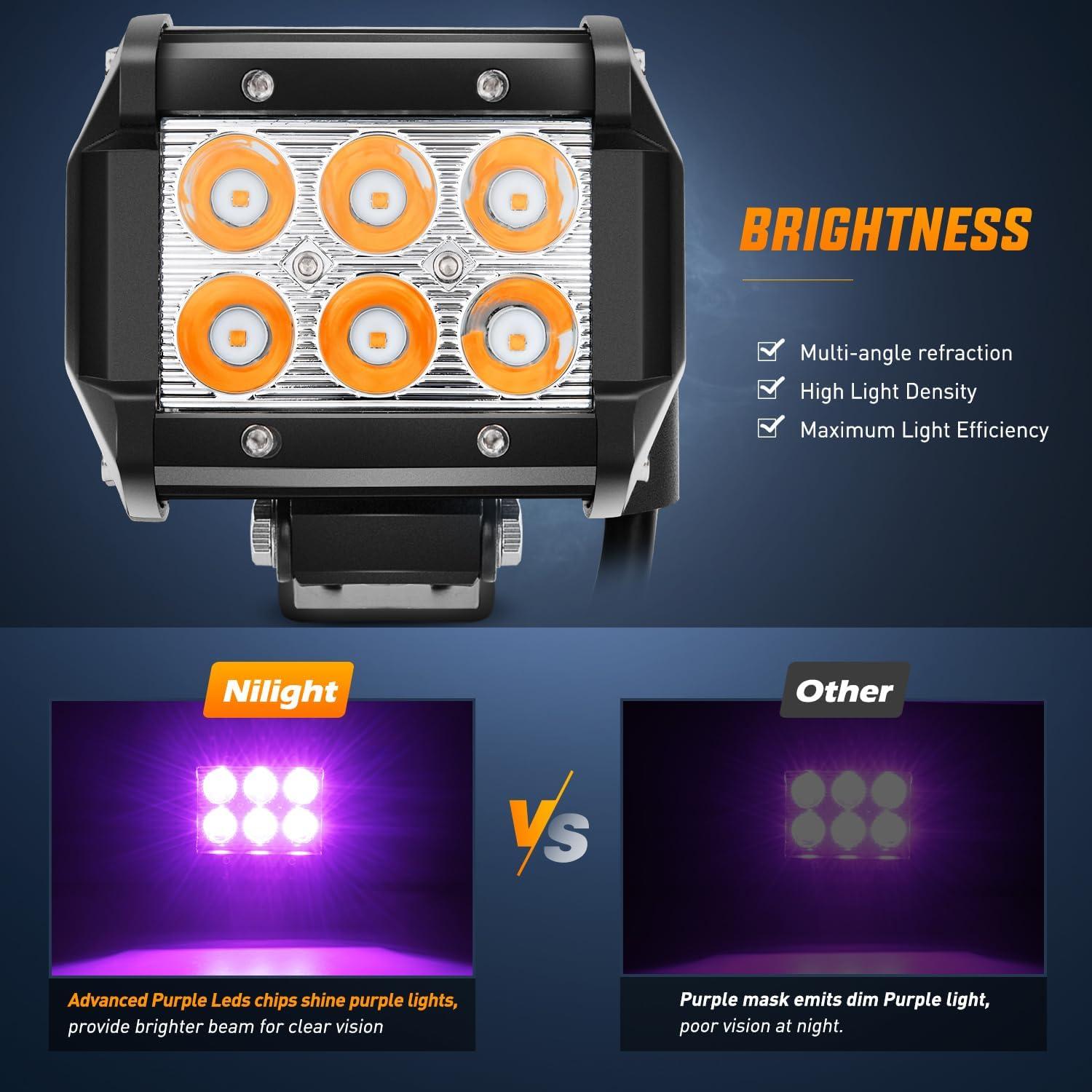 Nilight Luz LED 18W Púrpura 2PCS para Off-Road 12V 24V