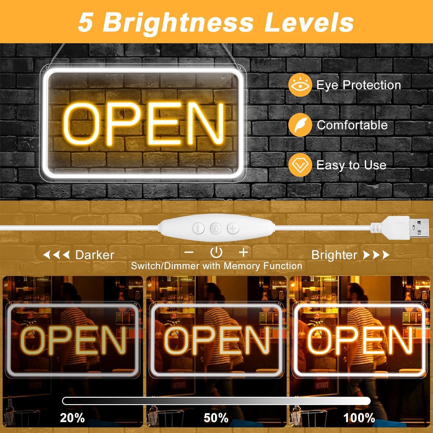 Cartel LED Abierto FLETERGIB 40.64x22.86cm Regulable USB