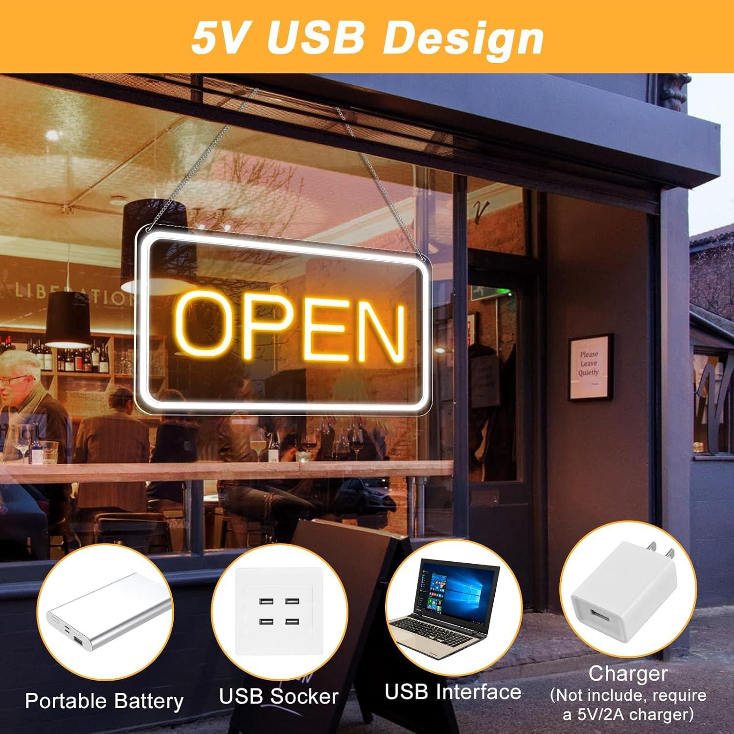 Cartel LED Abierto FLETERGIB 40.64x22.86cm Regulable USB