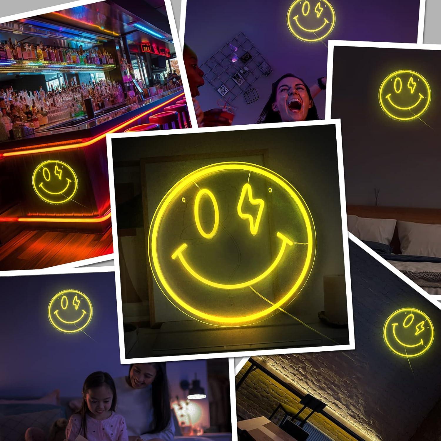 Cartel de Neón LED Amarillo Cara Sonriente 35 cm NEONIP