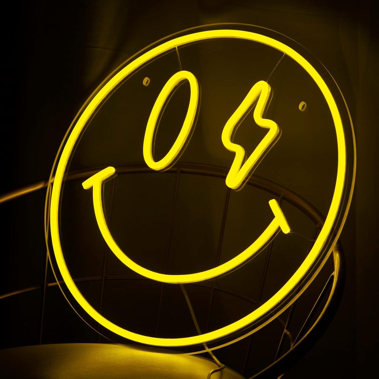 Cartel de Neón LED Amarillo Cara Sonriente 35 cm NEONIP