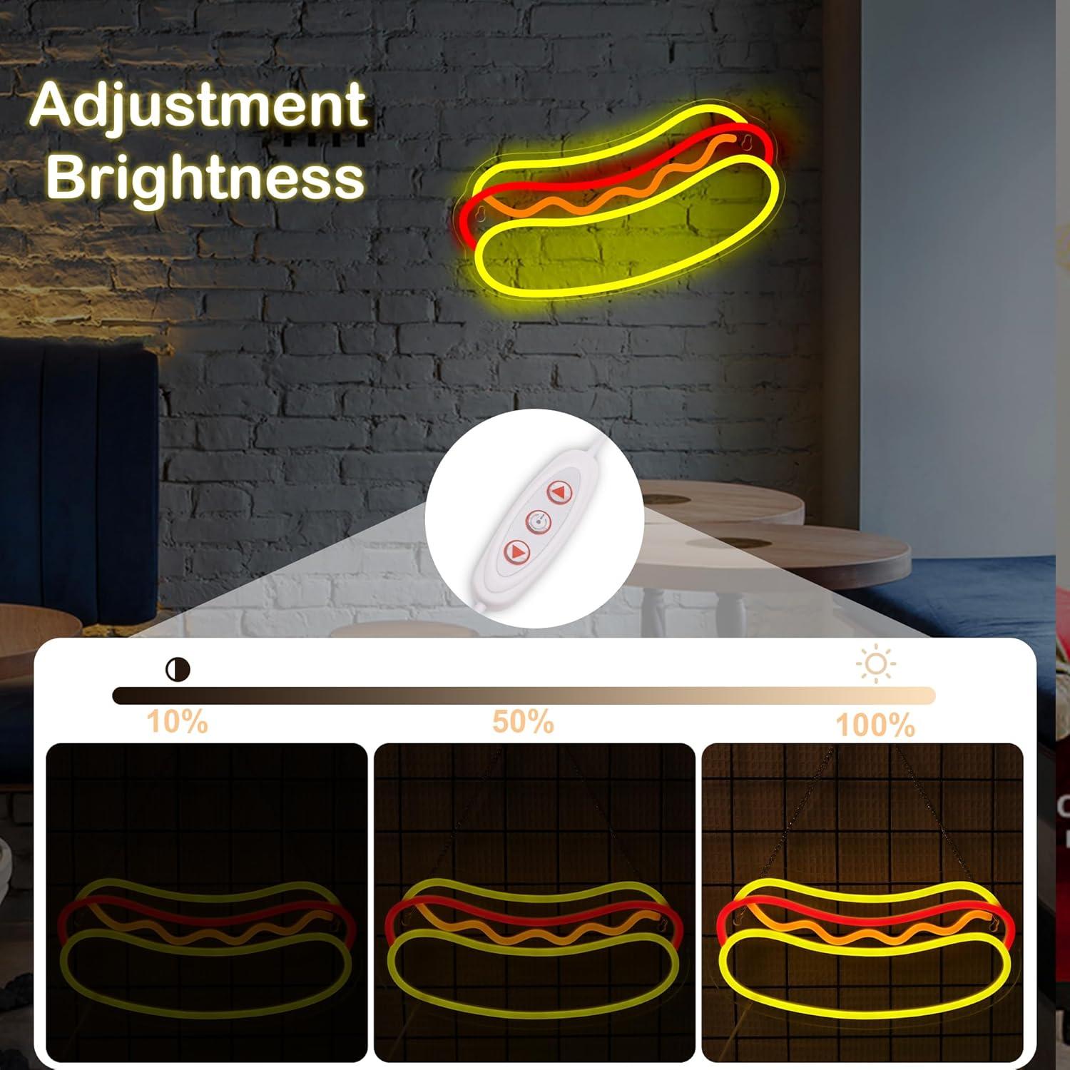 Letrero de Neón Hot Dogs Attivolife LED Regulable USB 29.6x21.5cm