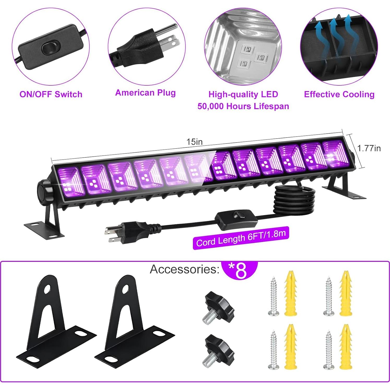 Paquete de 8 Barras de Luz Negra LED 40W YIAYETOG para Fiestas