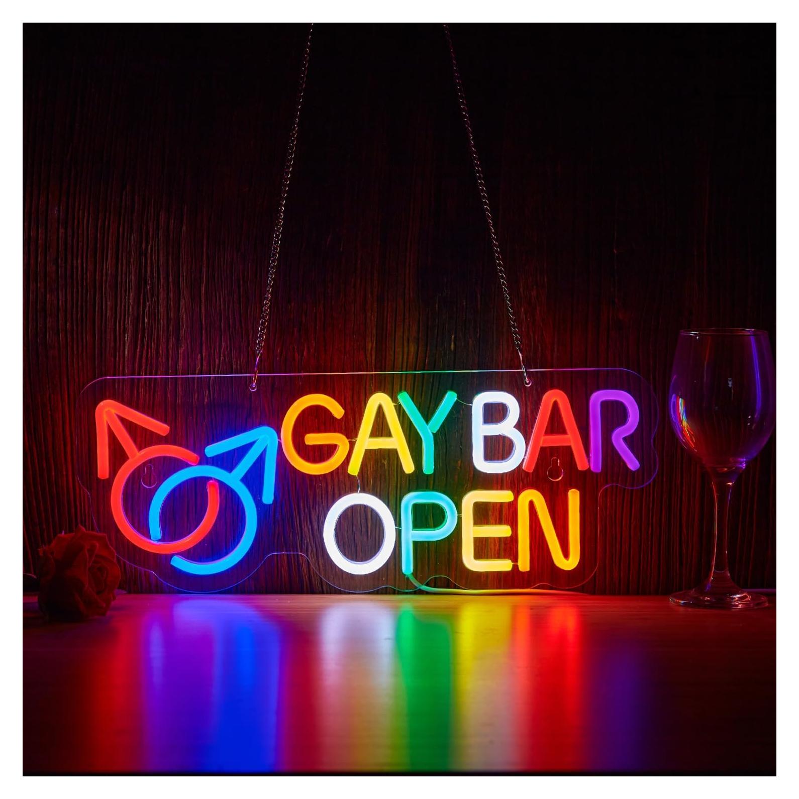 Cartel Neón Abierto de Bar Gay Hoyoelec LED USB 420x165mm