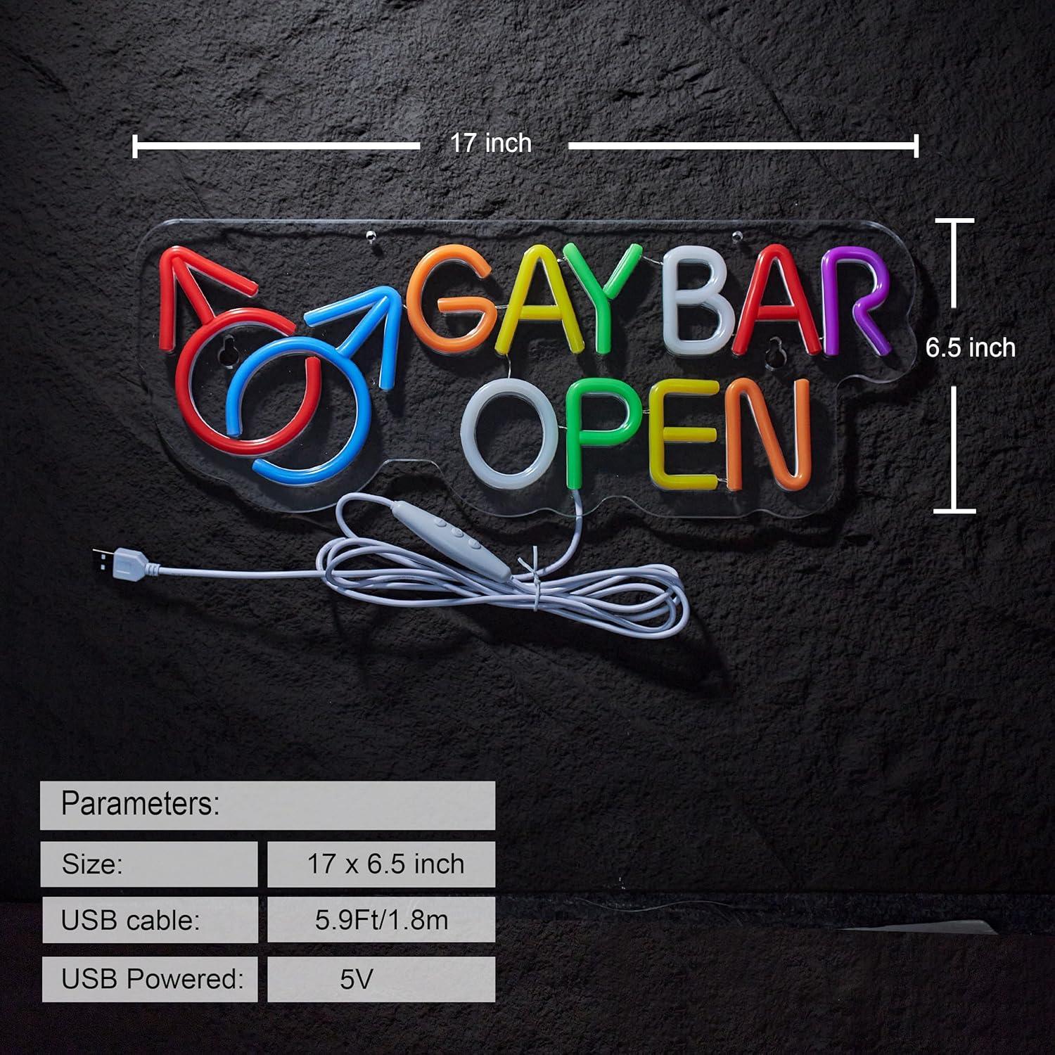 Cartel Neón Abierto de Bar Gay Hoyoelec LED USB 420x165mm