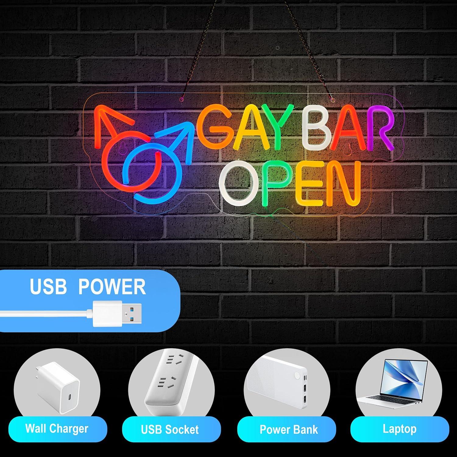 Cartel Neón Abierto de Bar Gay Hoyoelec LED USB 420x165mm
