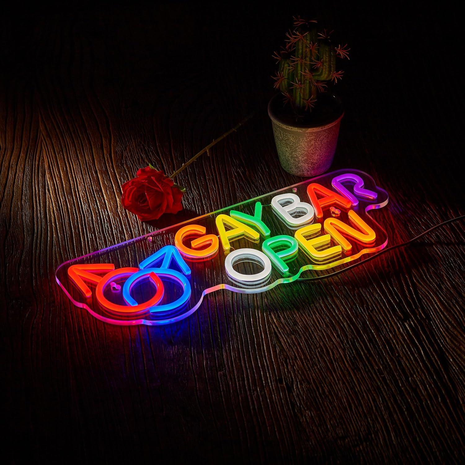 Cartel Neón Abierto de Bar Gay Hoyoelec LED USB 420x165mm