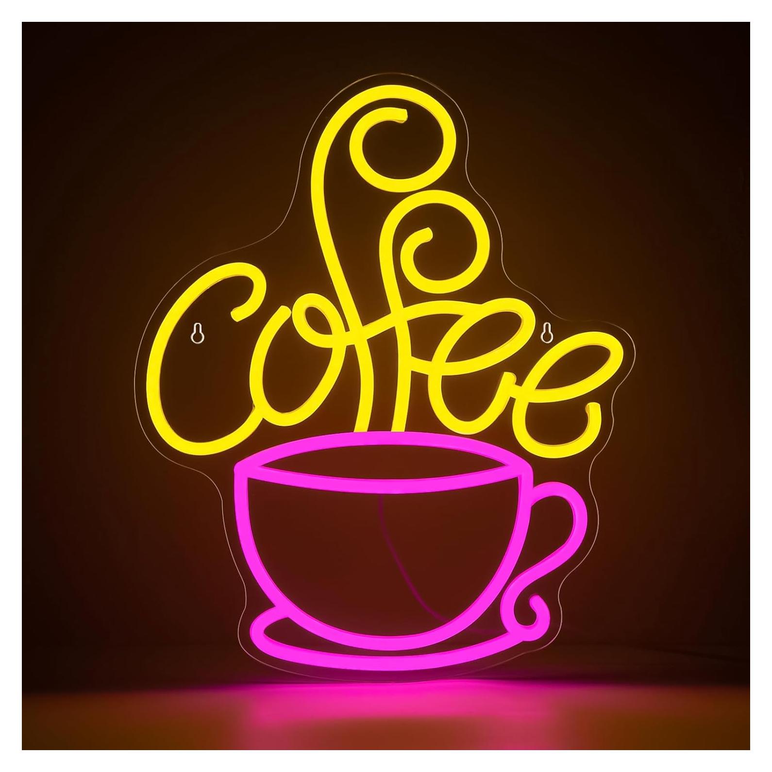 Cartel de Neón LED de Café Fercnove Taza Rosa 39x32cm