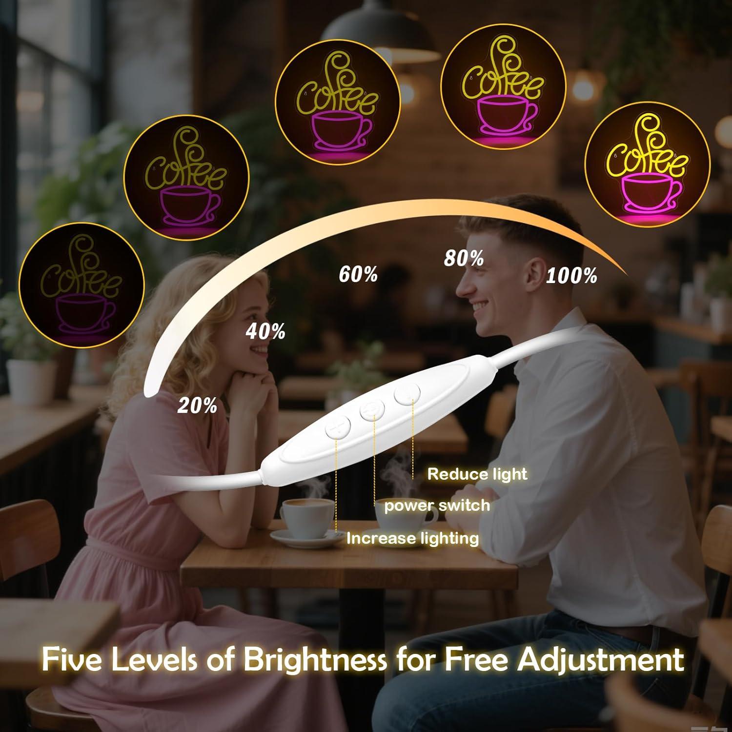 Cartel de Neón LED de Café Fercnove Taza Rosa 39x32cm