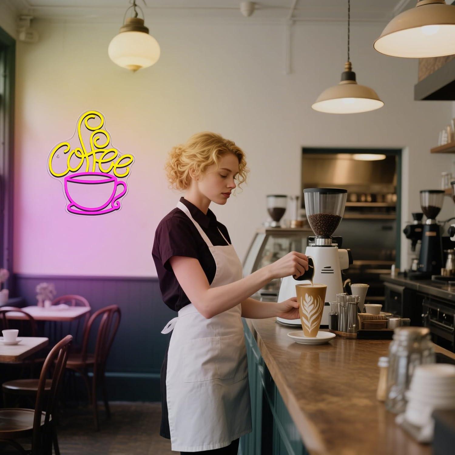 Cartel de Neón LED de Café Fercnove Taza Rosa 39x32cm