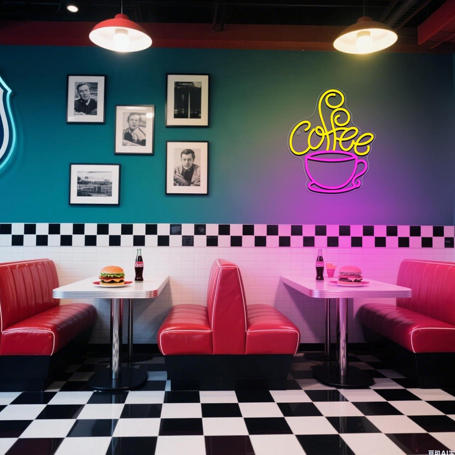 Cartel de Neón LED de Café Fercnove Taza Rosa 39x32cm