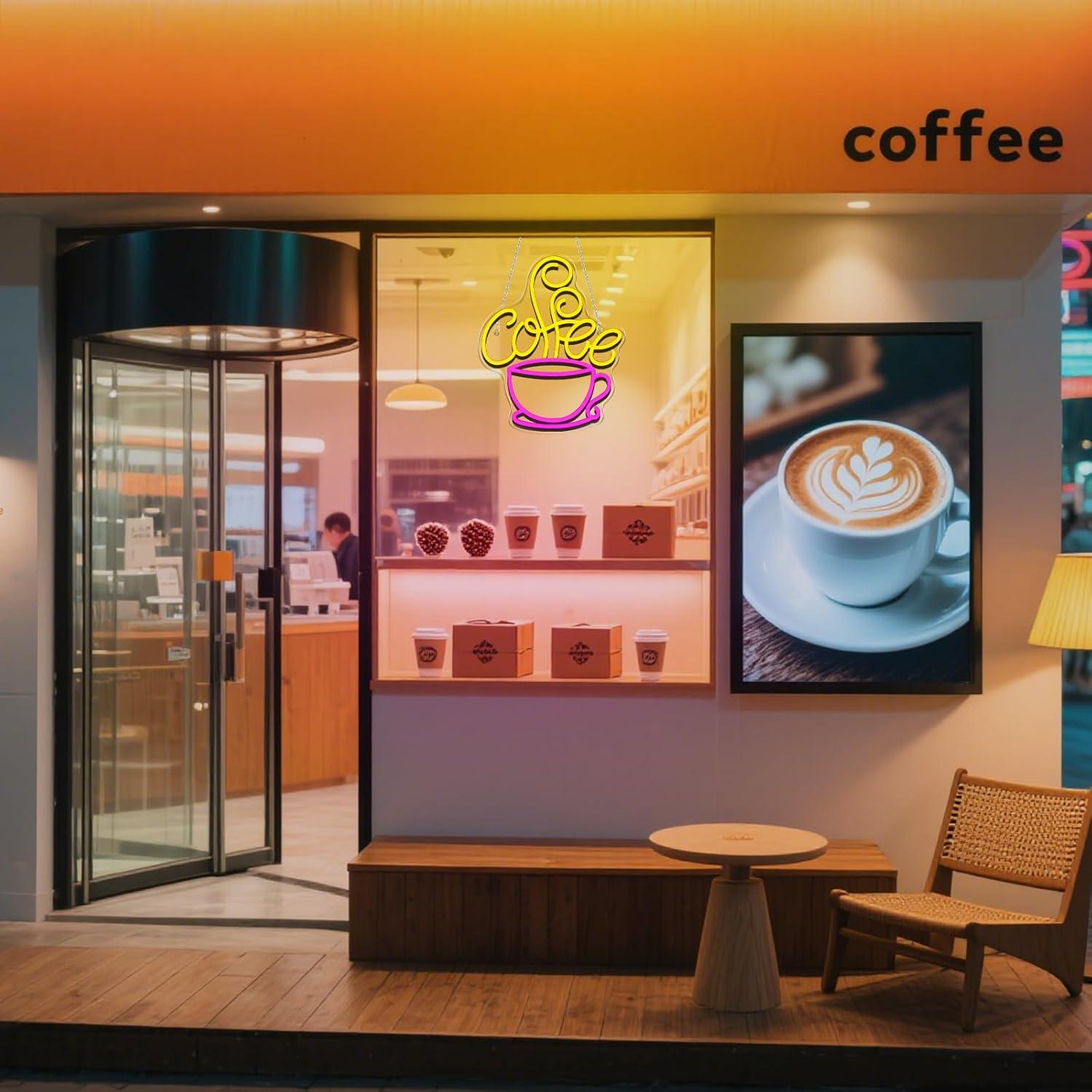 Cartel de Neón LED de Café Fercnove Taza Rosa 39x32cm