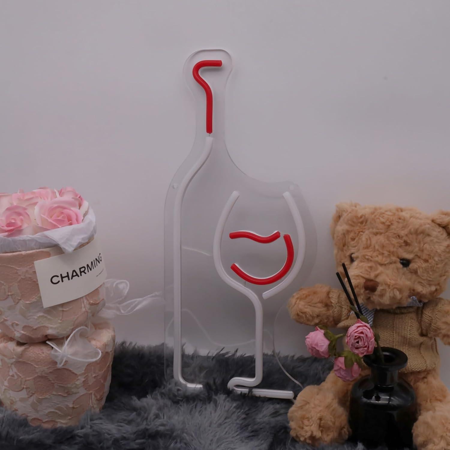 Letrero de Neón LED LAXUEDEER Botella de Vino y Vaso 43.7x19.3cm