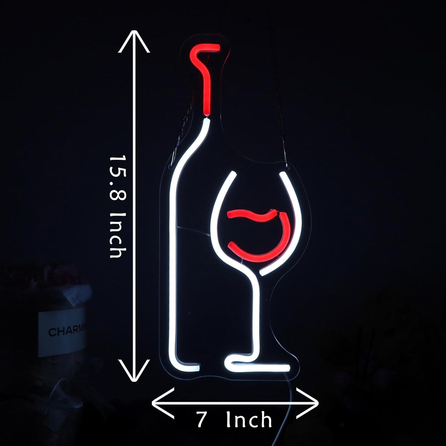 Letrero de Neón LED LAXUEDEER Botella de Vino y Vaso 43.7x19.3cm