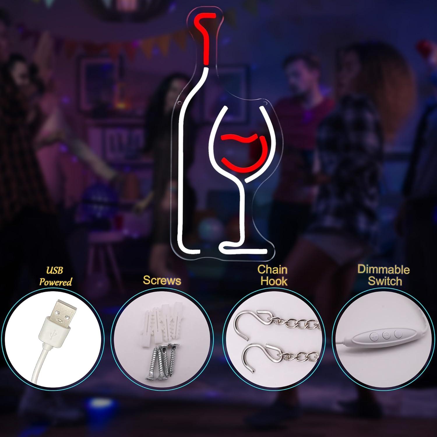 Letrero de Neón LED LAXUEDEER Botella de Vino y Vaso 43.7x19.3cm