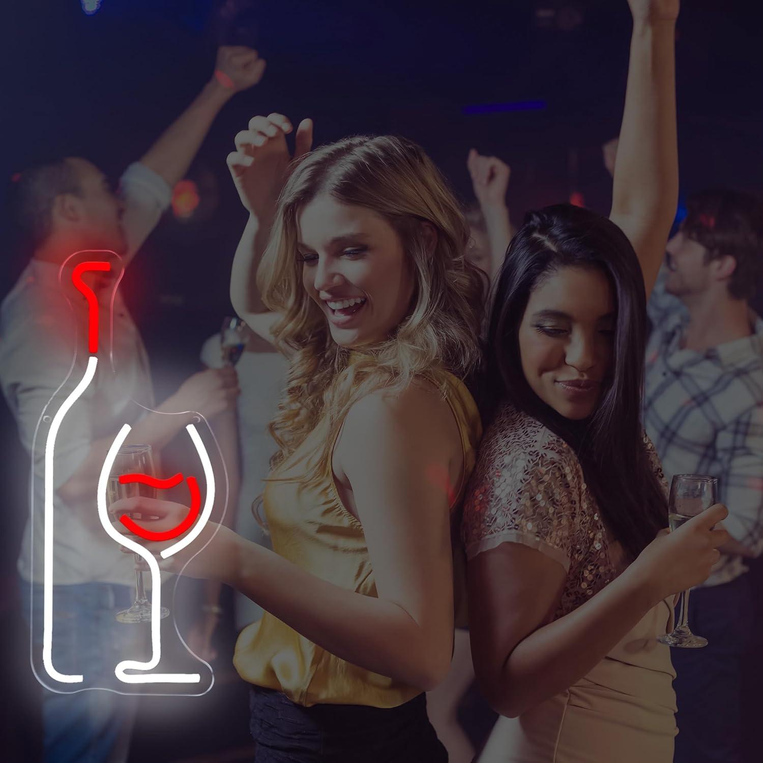 Letrero de Neón LED LAXUEDEER Botella de Vino y Vaso 43.7x19.3cm
