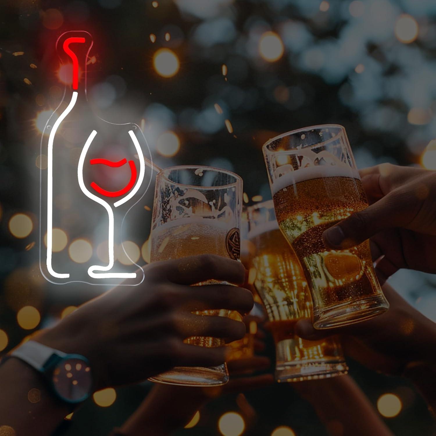 Letrero de Neón LED LAXUEDEER Botella de Vino y Vaso 43.7x19.3cm