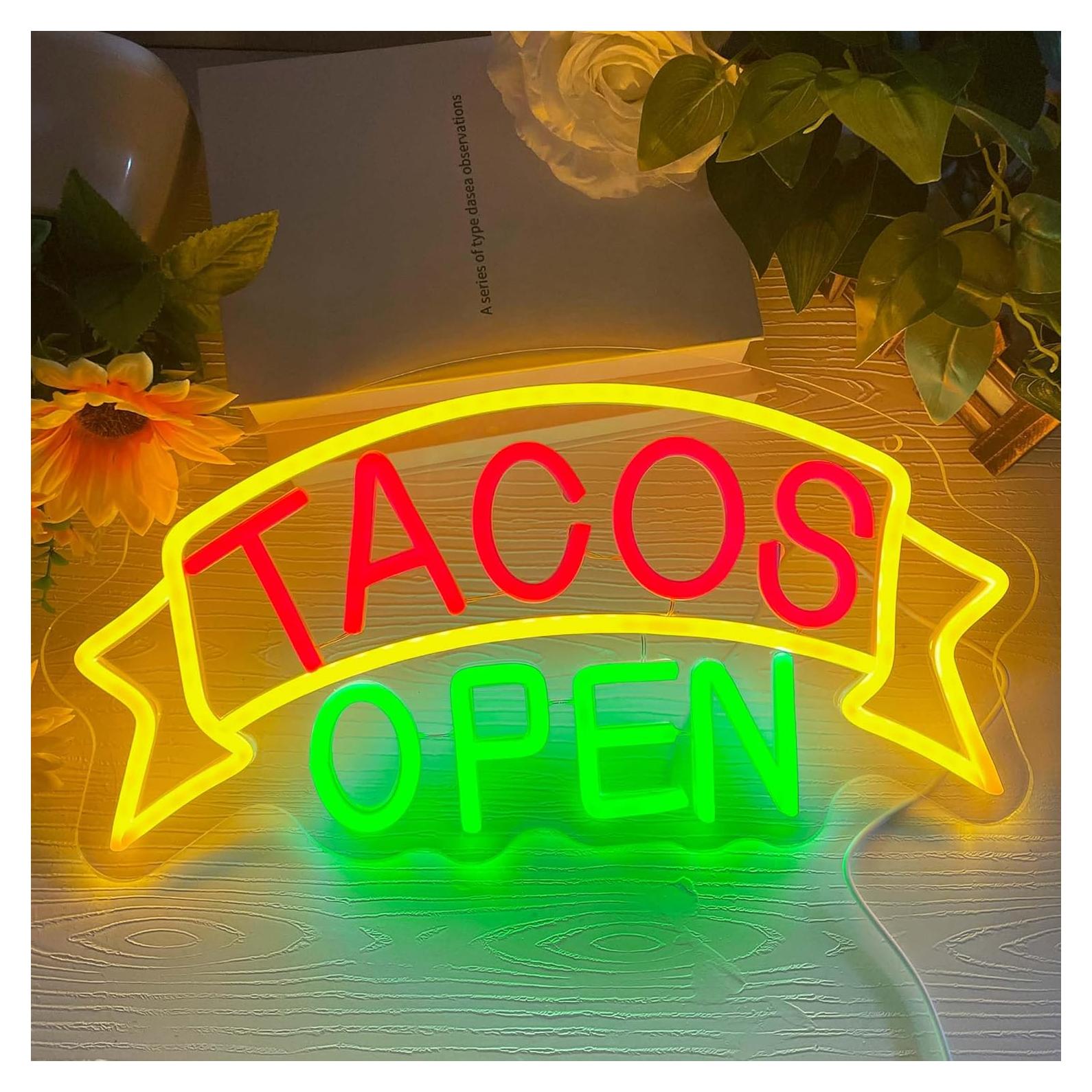 Letrero de Neón LED Tacos Abiertos Allball 39.88x20.83cm