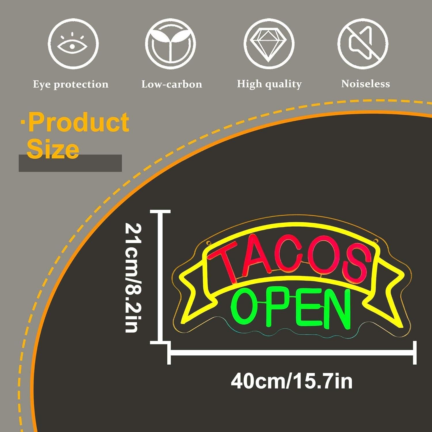 Letrero de Neón LED Tacos Abiertos Allball 39.88x20.83cm