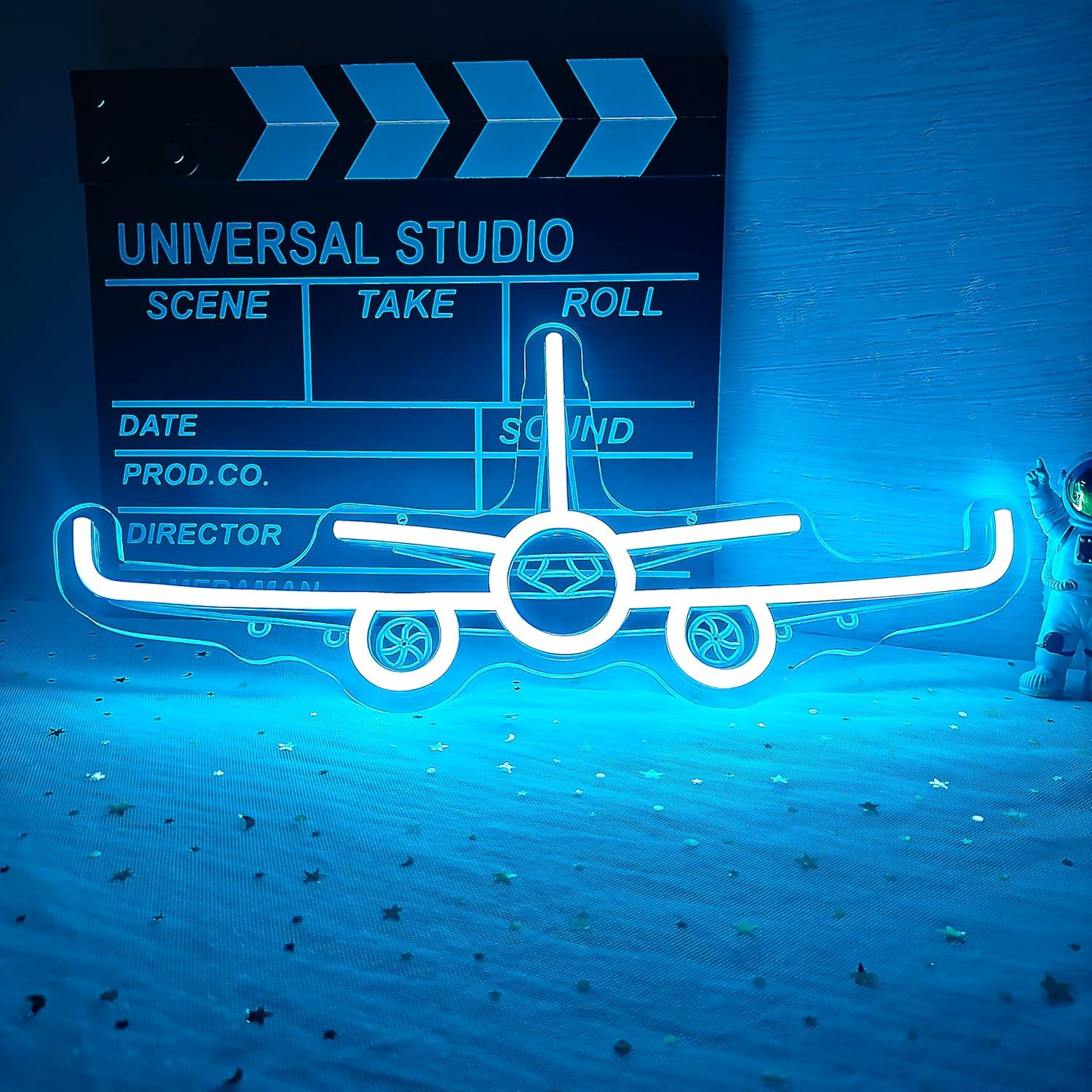 Luz de neón 3D de avión Vveikea regulable 41 x 17 cm