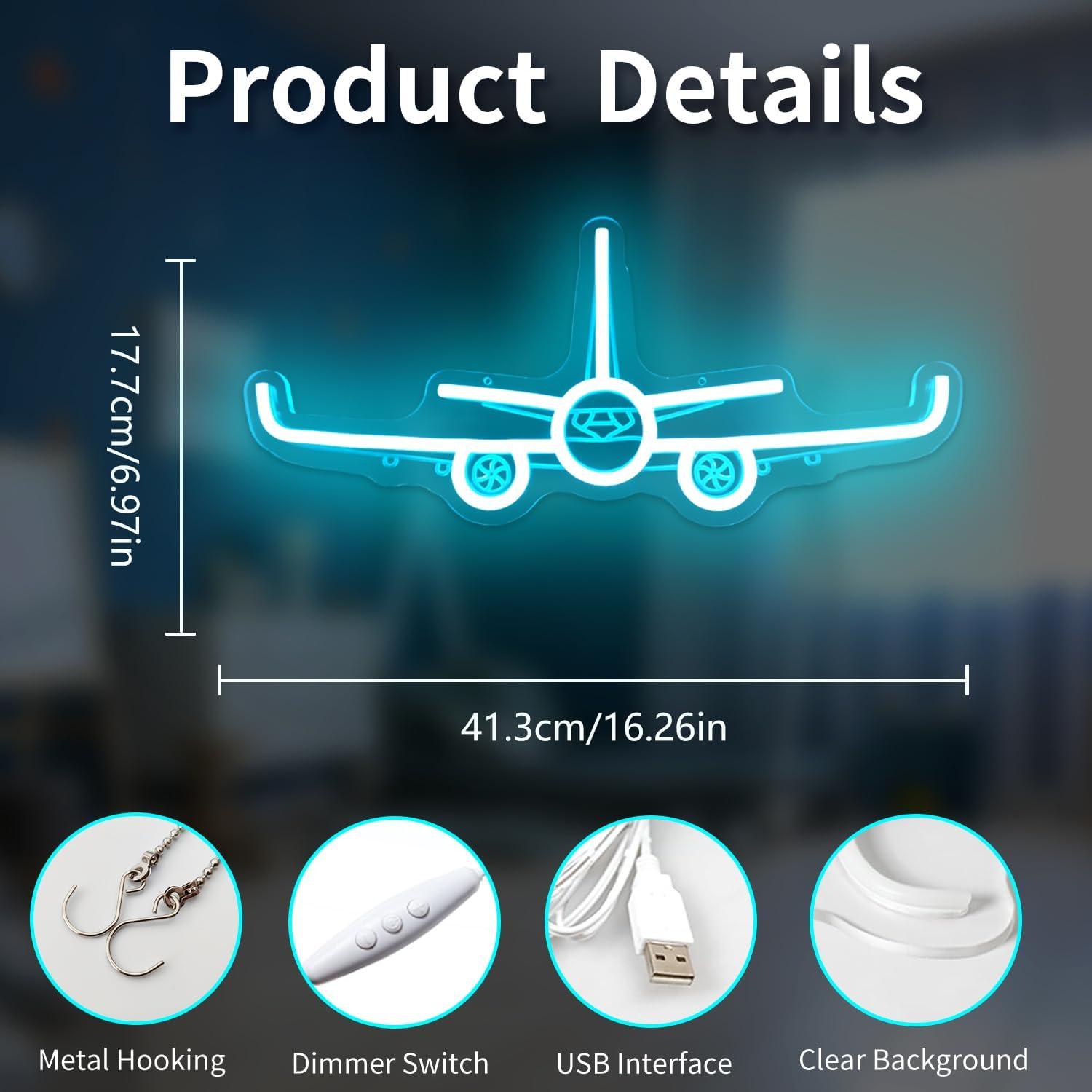 Luz de neón 3D de avión Vveikea regulable 41 x 17 cm